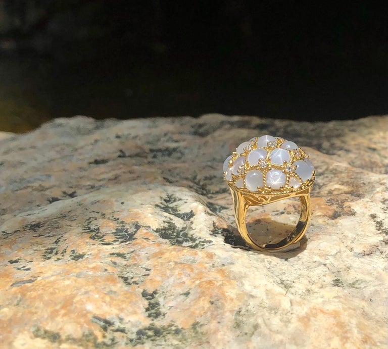 JR1345R - Star Sapphire & Diamond Rings Set in 18 Karat Gold Setting