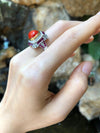 SJ1695 - Coral with Ruby and Diamond Ring Set in 18 Karat White Gold Settings