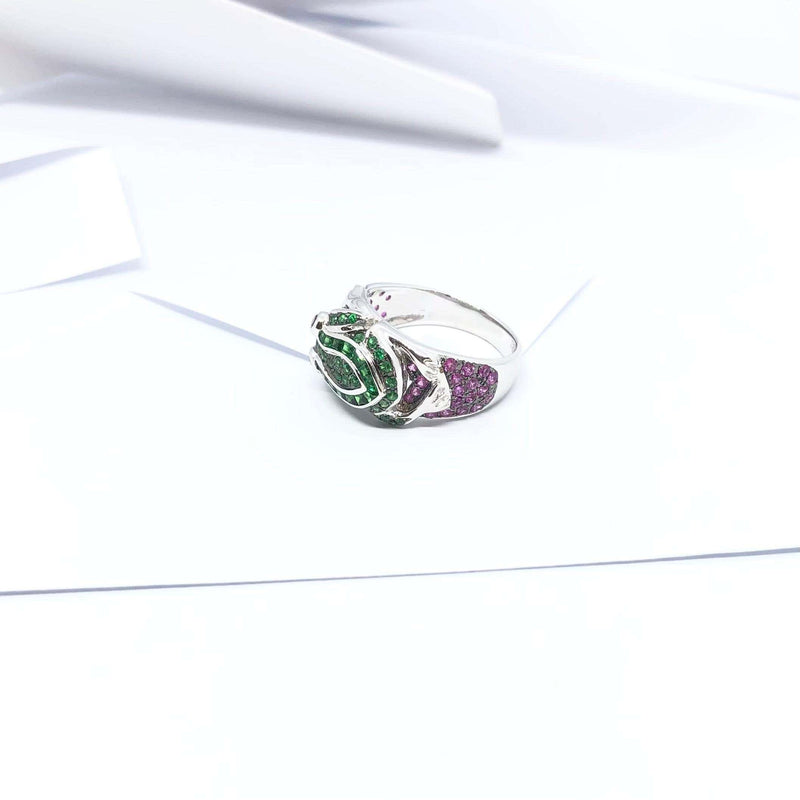 SJ3272 - Tsavorite, Pink Sapphire and Ruby Frog Ring Set in 18 Karat White Gold Settings