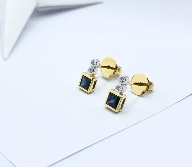SJ1326 - Blue Sapphire with Diamond Earrings Set in 18 Karat Gold Settings