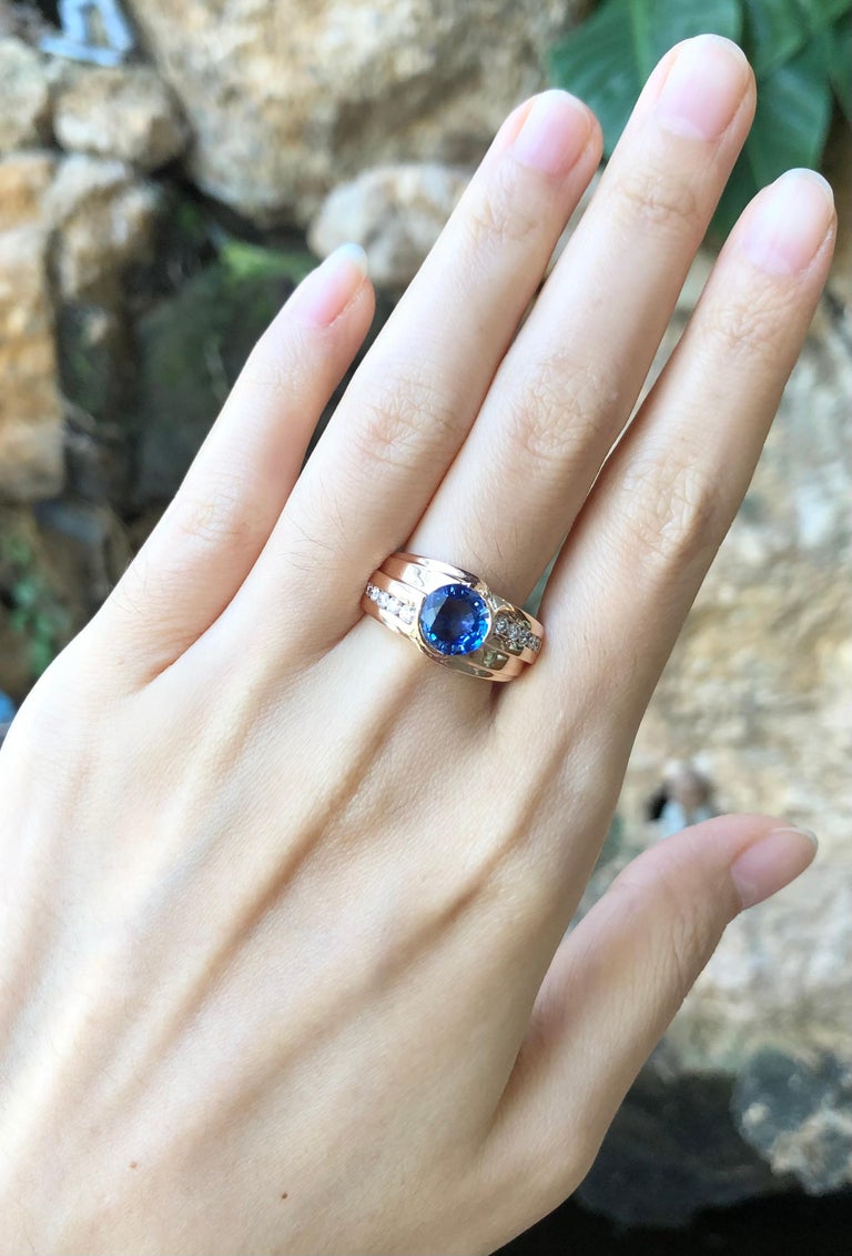 SJ2710 - Blue Sapphire with Diamond Ring Set in 18 Karat Rose Gold Settings