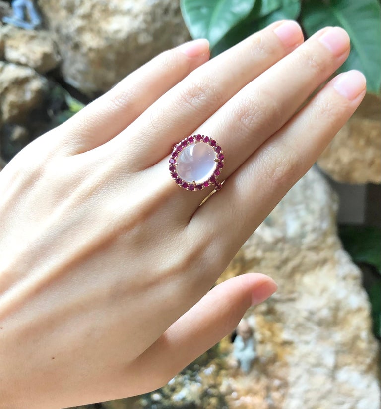 SJ3116 - Moonstone with Ruby Ring set in 18 Karat Rose Gold Settings