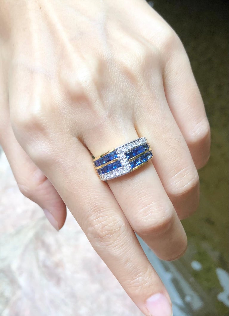 SJ1308 - Blue Sapphire with Diamond Ring Set in 18 Karat Gold Settings