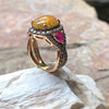 SJ2625 - Opal, Ruby with Brown Diamond Ring Set in 18 Karat Rose Gold Settings