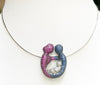 SJ1411 - Sapphire, Ruby, Diamond Father, Mother and Child Necklace Set 18K White Gold