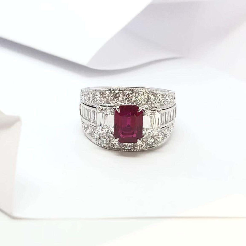 SJ2488 - GRS Certified 2cts Pigeon's Blood Burmese Ruby with Diamond Ring in Platinum