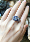 SJ1508 - White Sapphire with Blue Sapphire and Diamond Ring Set in 18 Karat White Gold
