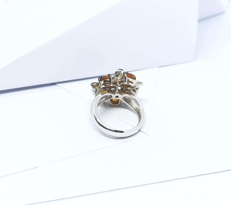 SJ6414 - Tourmaline, Sapphire and Tsavorite Ring set in Silver Settings
