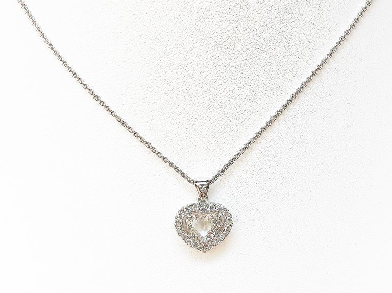 SJ1988 - Heart Shape White Sapphire with Diamond Pendant Set in 18 Karat White Gold
