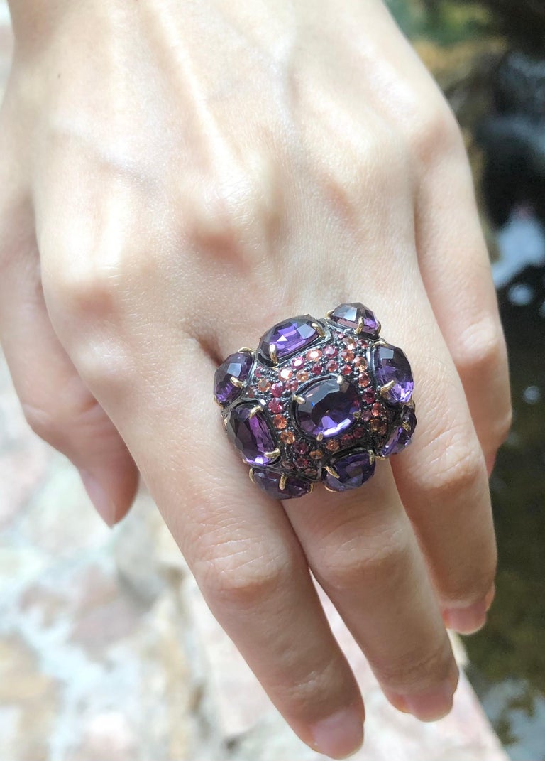 SJ3190 - Amethyst with Orange Sapphire Ring set in Silver Settings