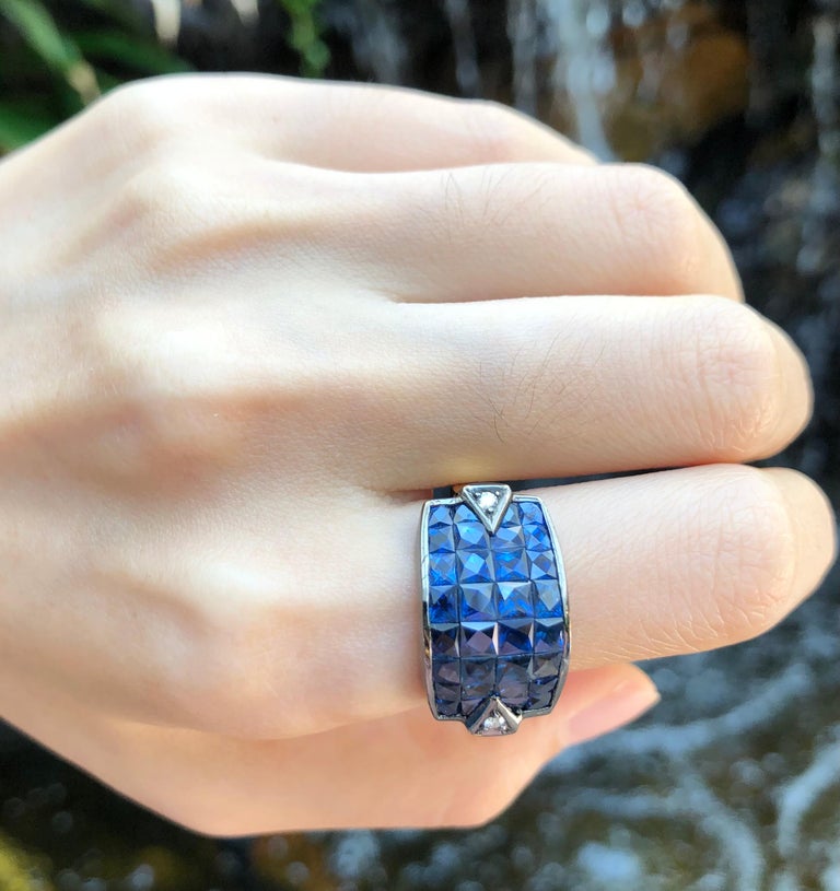 SJ6065 - Blue Sapphire with Diamond Ring Set in 18 Karat Gold Settings