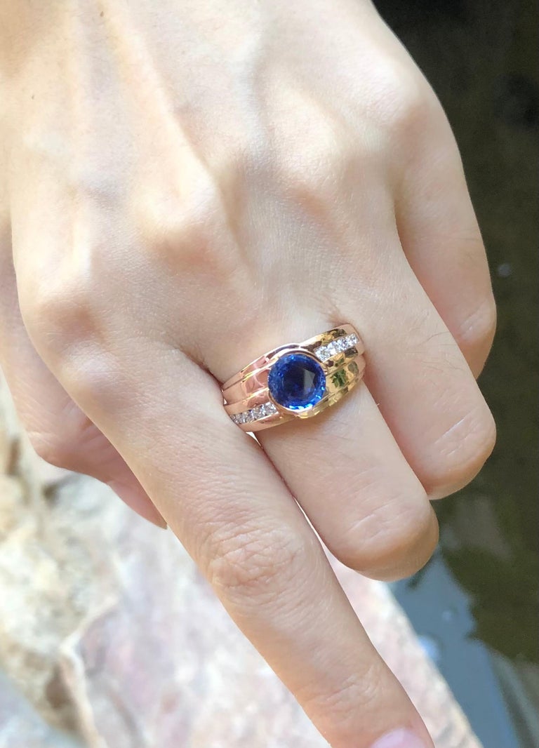 SJ2710 - Blue Sapphire with Diamond Ring Set in 18 Karat Rose Gold Settings