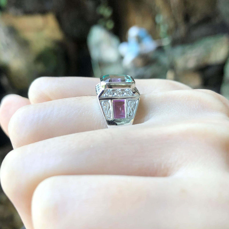 SJ2966 - Emerald, Pink Sapphire and Diamond Ring Set in 18 Karat White Gold Settings