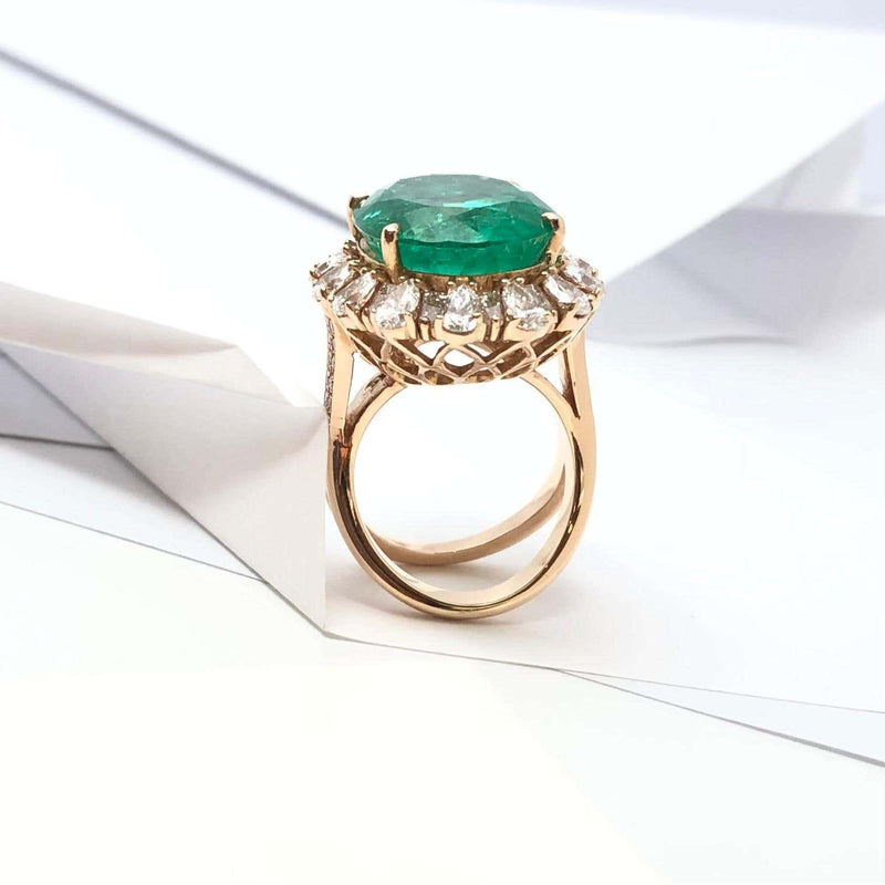SJ2390 - GIA Certified 15cts Columbian Emerald with Diamond Ring Set in 18K Rose Gold