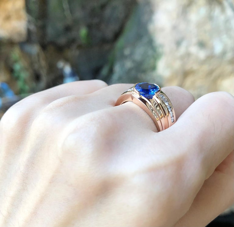 SJ2710 - Blue Sapphire with Diamond Ring Set in 18 Karat Rose Gold Settings