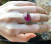 SJ1486 - Cabochon Ruby with Blue Sapphire and Diamond Ring Set in 18 Karat Gold Settings