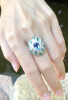 SJ1152 - Blue Sapphire with Emerald and Diamond Ring Set in 18 Karat White Gold Settings