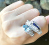 SJ1166 - Aquamarine, Blue Sapphire and Diamond Dragon Ring in 18 Karat White Gold