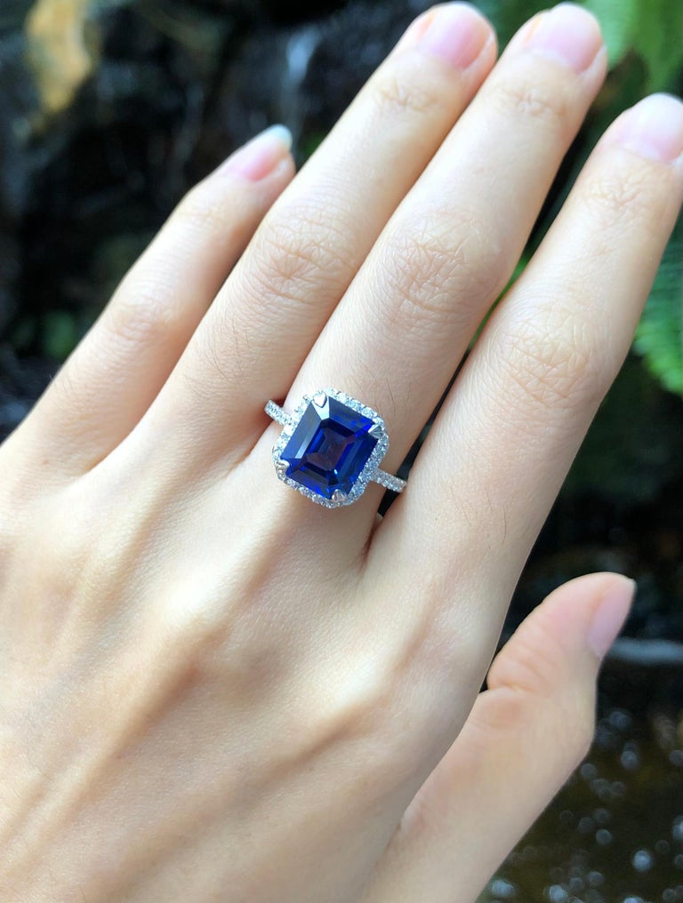 SJ1406 - GRS Certified 5 Cts Ceylon Blue Sapphire with Diamond Ring in Platinum 950
