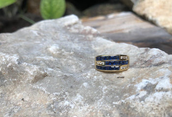 SJ1378 - Blue Sapphire with Diamond Ring Set in 18 Karat Gold Settings