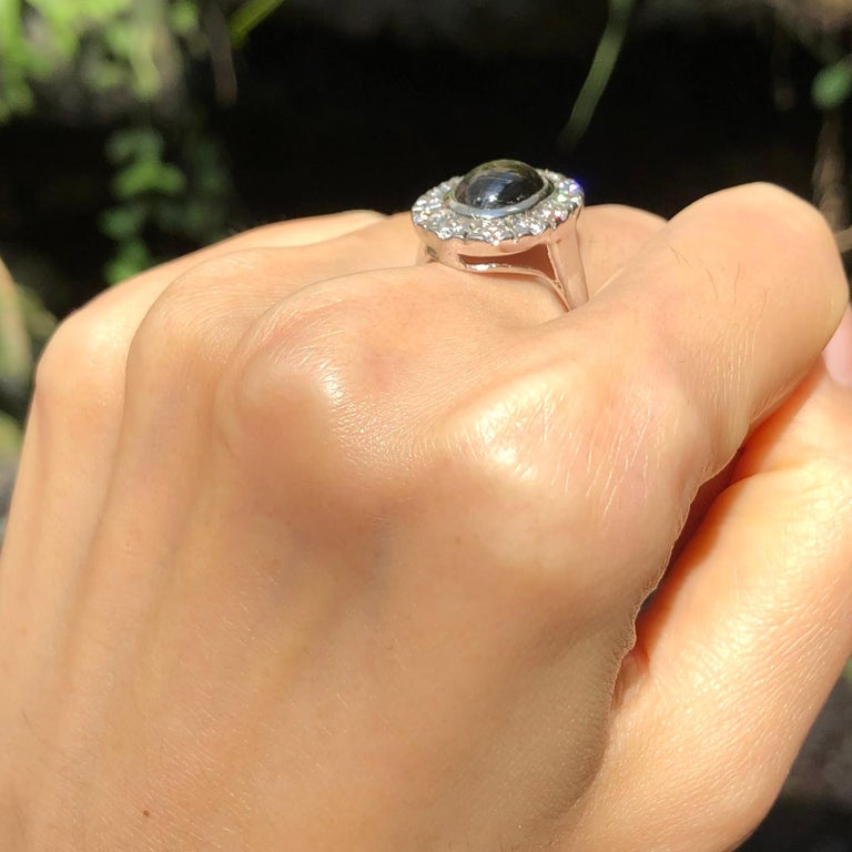 SRTE661C - Black Star Sapphire & Cubic Zirconia Ring set in Silver Settings