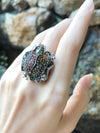 SJ3170 - Multi-Color Sapphire with Tsavorite Frog Ring set in Silver Settings