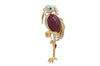 SJ2336 - Ruby, Diamond, Cabuchon Ruby, Cabuchon Blue Sapphire Bird Brooch 18 Karat Gold