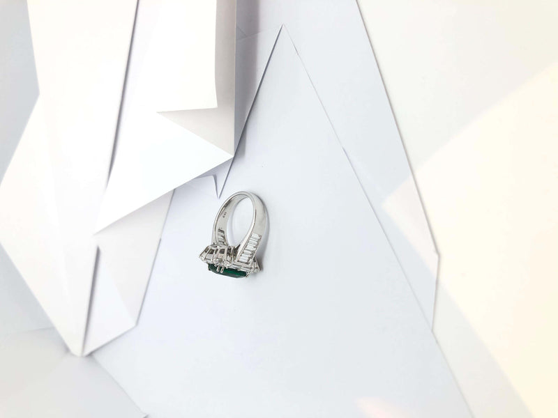 SJ6265 - Certified 4cts Zambian Emerald with Diamond Ring Set in 18 Karat White Gold