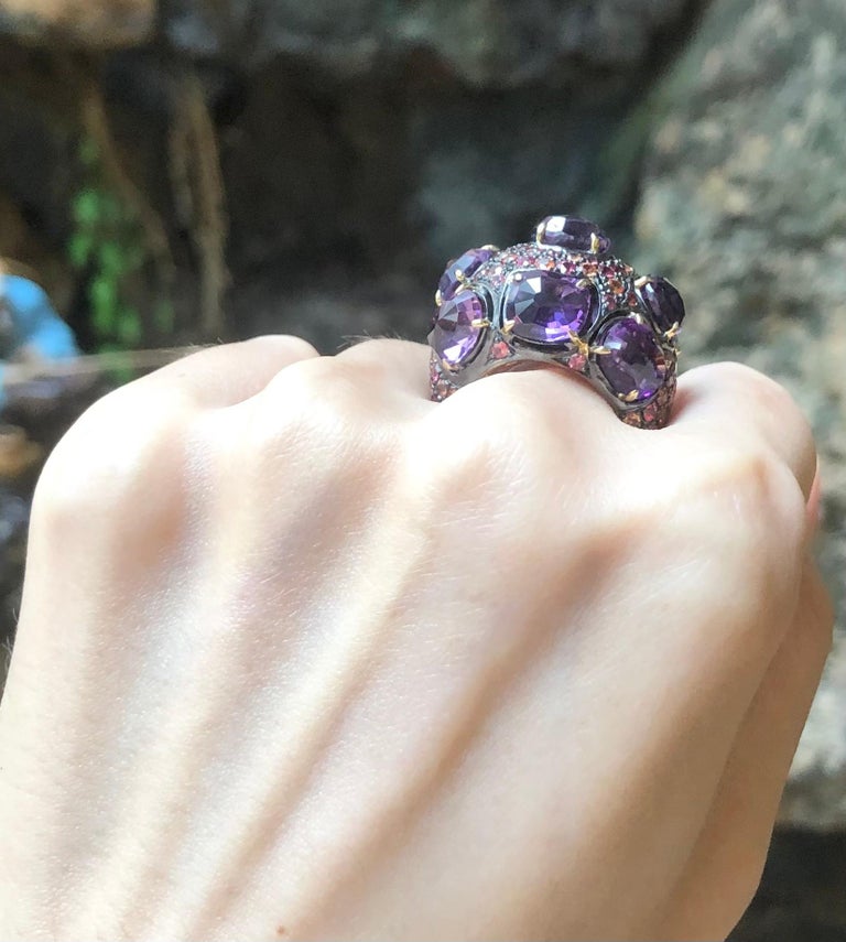 SJ3190 - Amethyst with Orange Sapphire Ring set in Silver Settings