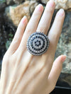 SJ3149 - Black Sapphire and White Sapphire Ring set in Silver Settings
