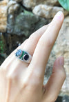 SJ1148 - Blue Sapphire, Tsavorite and Diamond Ring Set in 18 Karat White Gold Settings