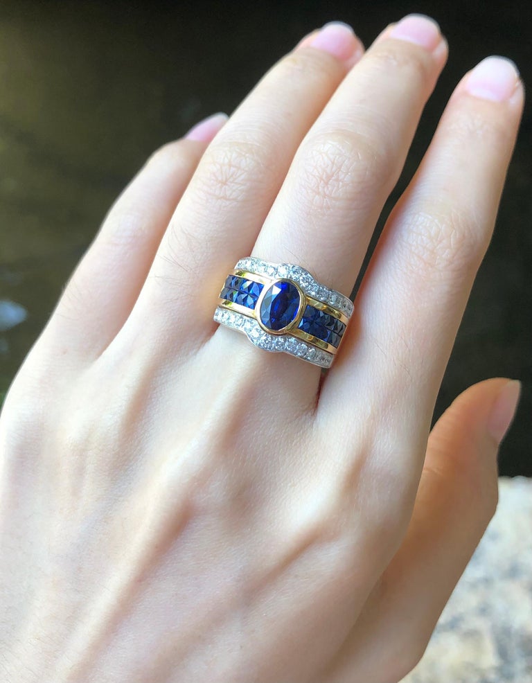 SJ1715 - Blue Sapphire with Diamond and Blue Sapphire Ring Set in 18 Karat Gold Settings