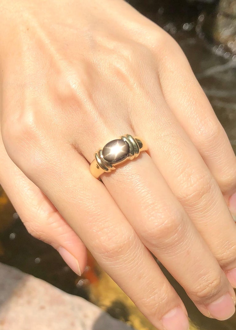 SJ2845 - Black Star Sapphire Ring Set in 18 Karat Gold Settings