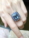 SJ1166 - Aquamarine with Blue Sapphire and Diamond Ring Set in 18 Karat Gold Settings