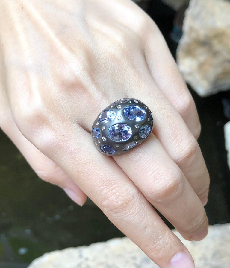 SJ1266 - Blue Sapphire with Diamond and Brown Diamond Ring Set in 18 Karat White Gold
