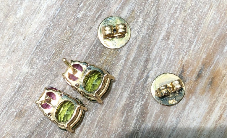 SJ1906 - Pink Sapphire and Peridot with Diamond Earrings Set in 18 Karat Gold Settings