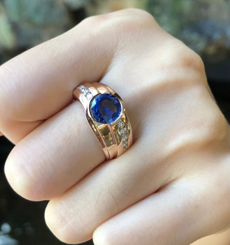 SJ2710 - Blue Sapphire with Diamond Ring Set in 18 Karat Rose Gold Settings