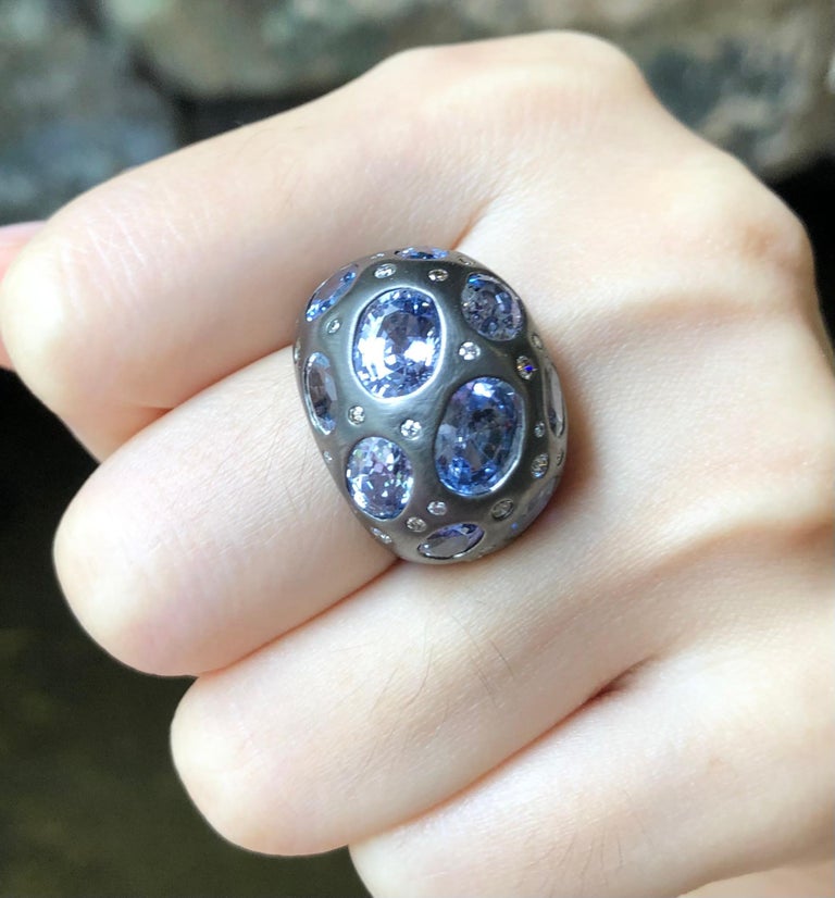 SJ1266 - Blue Sapphire with Diamond and Brown Diamond Ring Set in 18 Karat White Gold