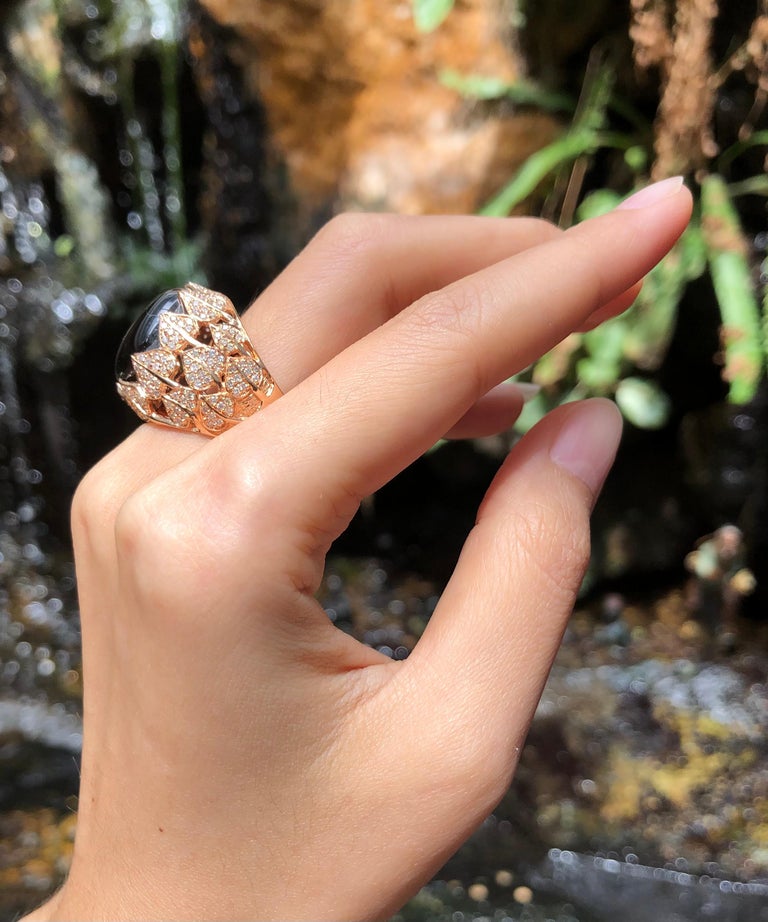 SJ1847 - Black Star Sapphire with Brown Diamond Ring Set in 18 Karat Rose Gold Settings