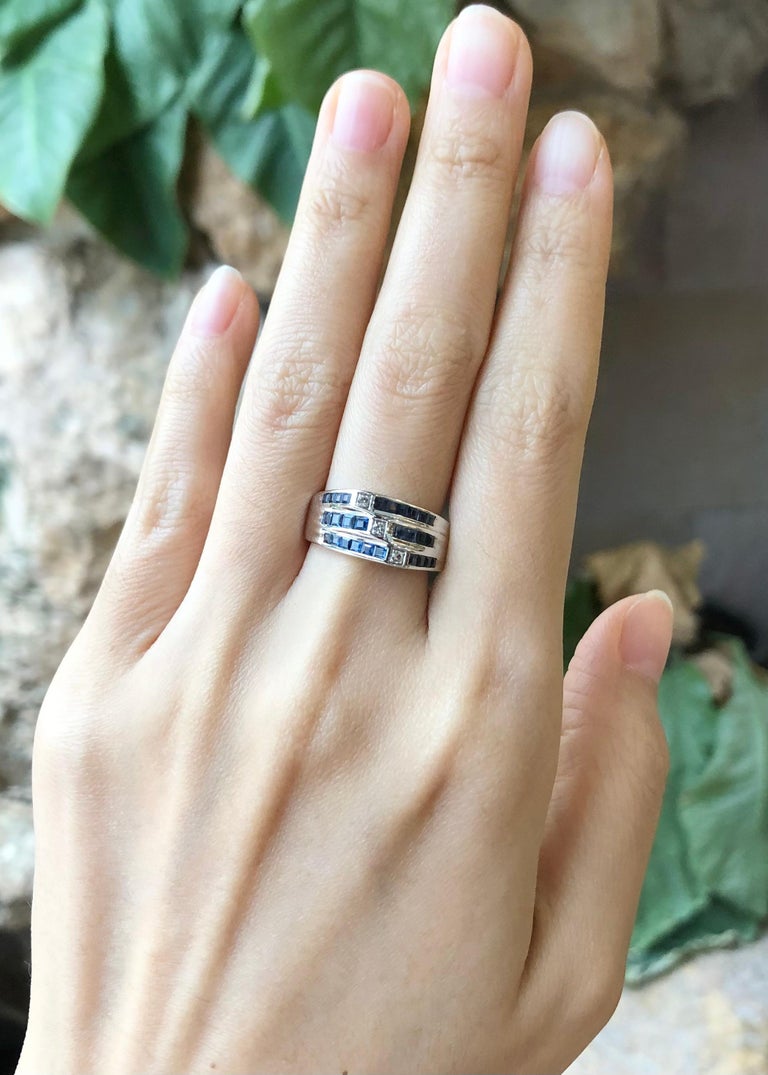 SJ6043 - Blue Sapphire with Cubic Zirconia Ring set in Silver Settings