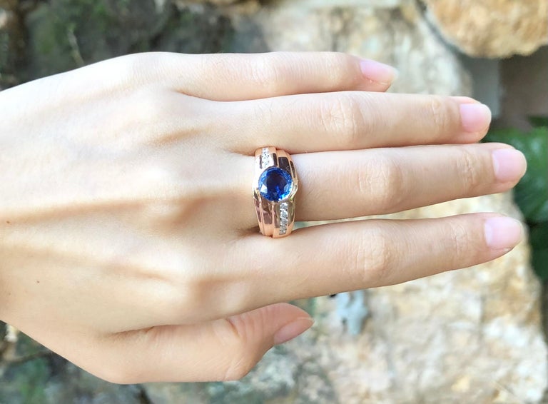 SJ2710 - Blue Sapphire with Diamond Ring Set in 18 Karat Rose Gold Settings