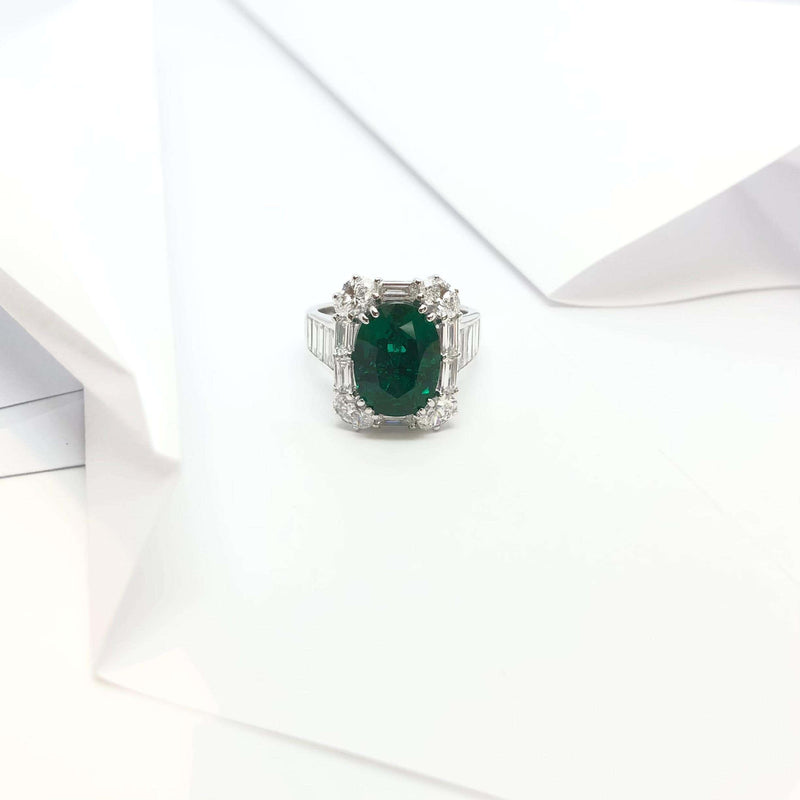 SJ6265 - Certified 4cts Zambian Emerald with Diamond Ring Set in 18 Karat White Gold