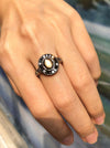 JR0070O - Black Star Sapphire with Black & White Diamond Ring in 18 Karat White Gold