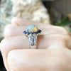 SJ3094 - Opal, Blue Sapphire with Cubic Zirconia Ring set in Silver Settings