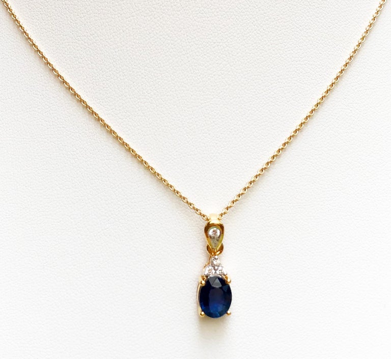 SJ1906 - Blue Sapphire with Diamond Pendant Set in 18 Karat Gold Settings