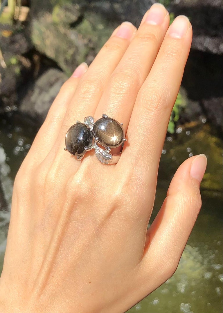 SJ3063 - Black Star Sapphire & Cubic Zirconia Ring set in Silver Settings