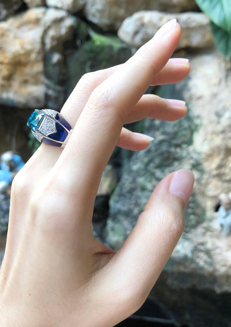 SJ1168 - Blue Zircon with Diamond Ring Set in 18 Karat White Gold Settings