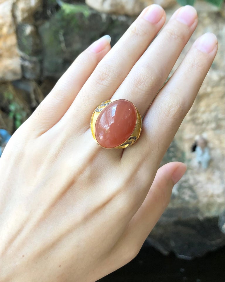 SJ1153 - Moonstone with Brown Diamond Ring Set in 18 Karat Gold Settings
