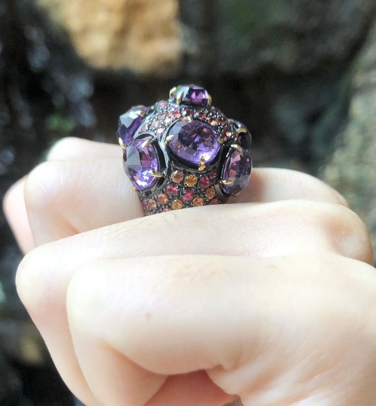 SJ3190 - Amethyst with Orange Sapphire Ring set in Silver Settings