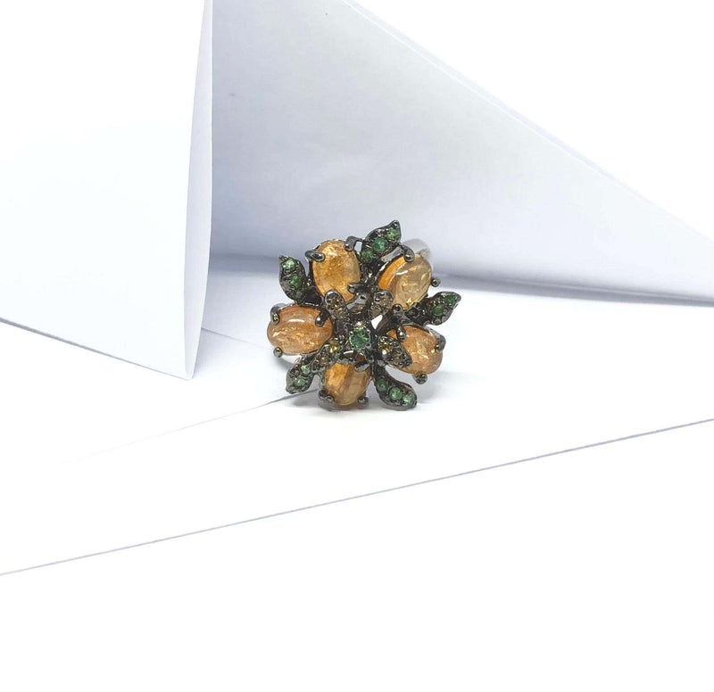 SJ6414 - Tourmaline, Sapphire and Tsavorite Ring set in Silver Settings